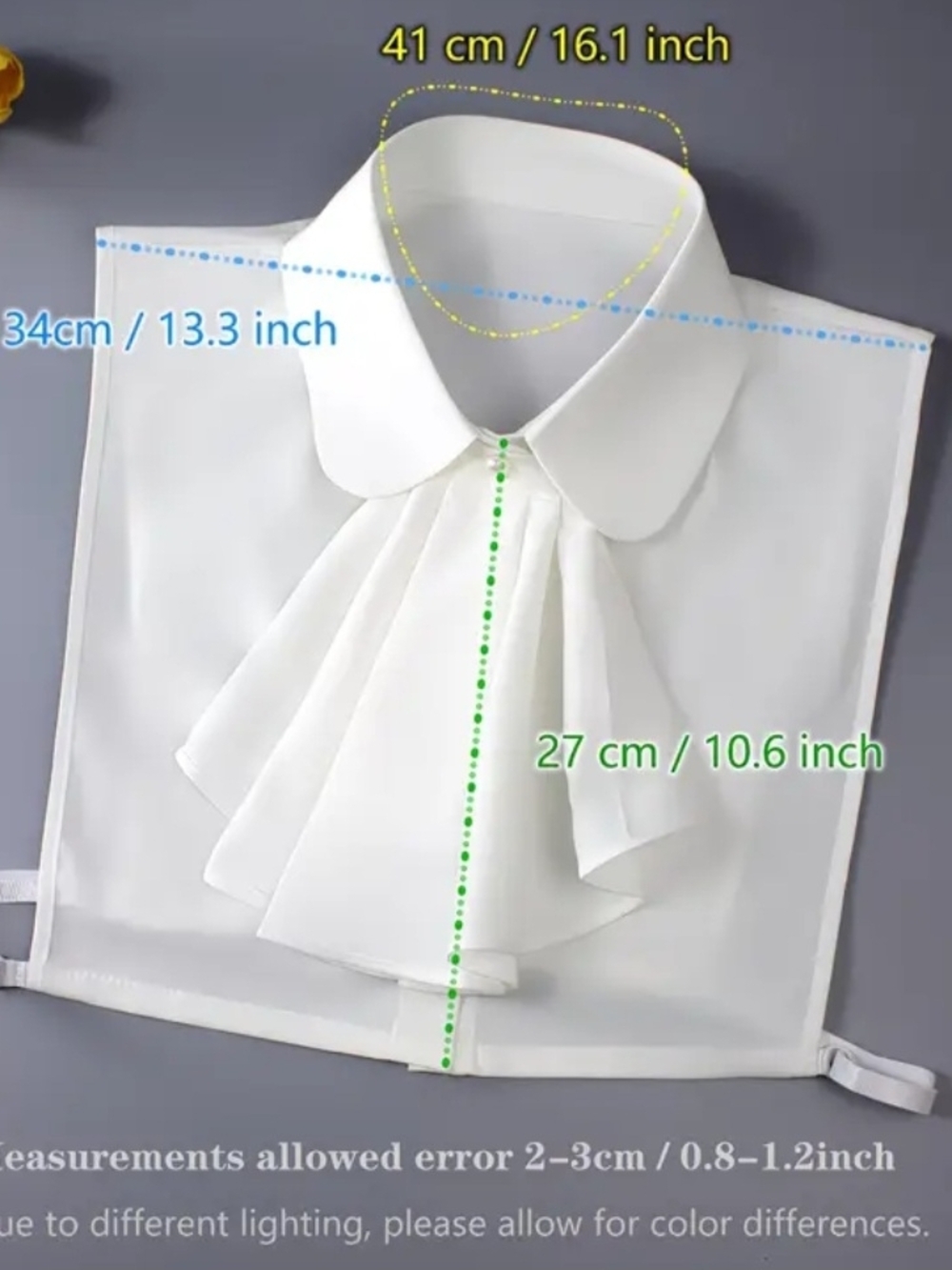 Detachable White Peter Pan Collar Bib with Pleated Jabot - Picture 2 of 5